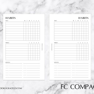 FC Compact PRINTABLE Habit Tracker Planner Insert