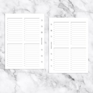True a6 PRINTABLE Quadrant To Do List Planner Insert