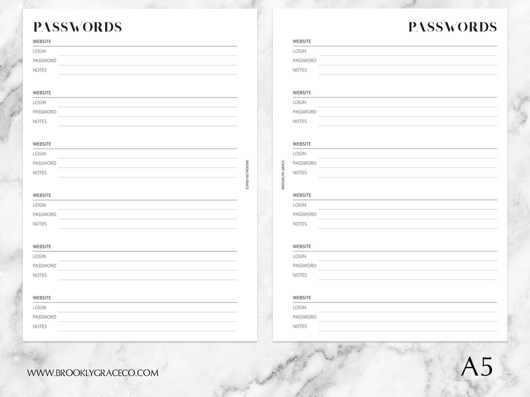 A5 PRINTABLE Password Tracker Planner Insert - Etsy