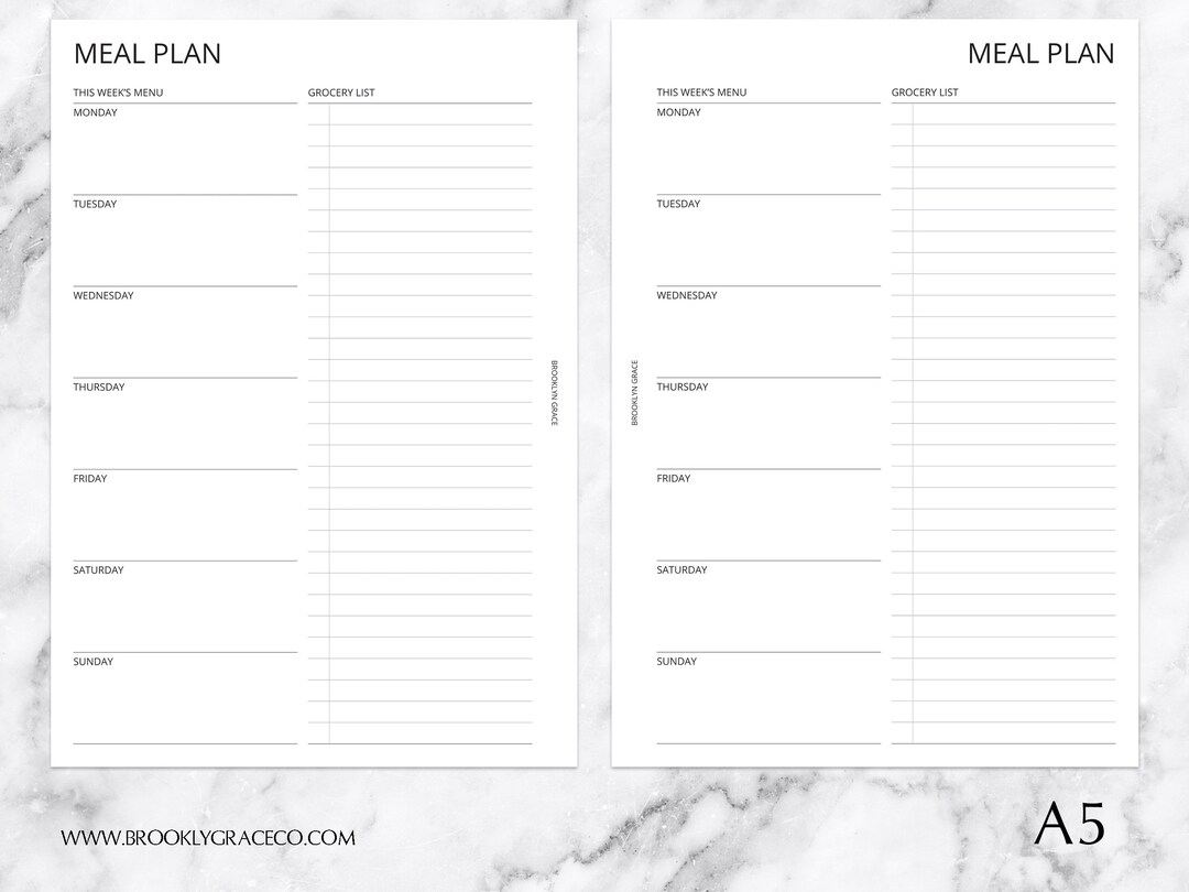 A5 PRINTABLE Meal Plan Planner Insert - Etsy