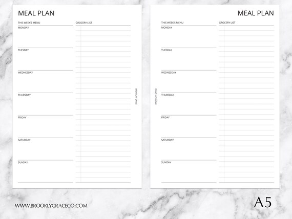A5 PRINTABLE Meal Plan Planner Insert | Etsy