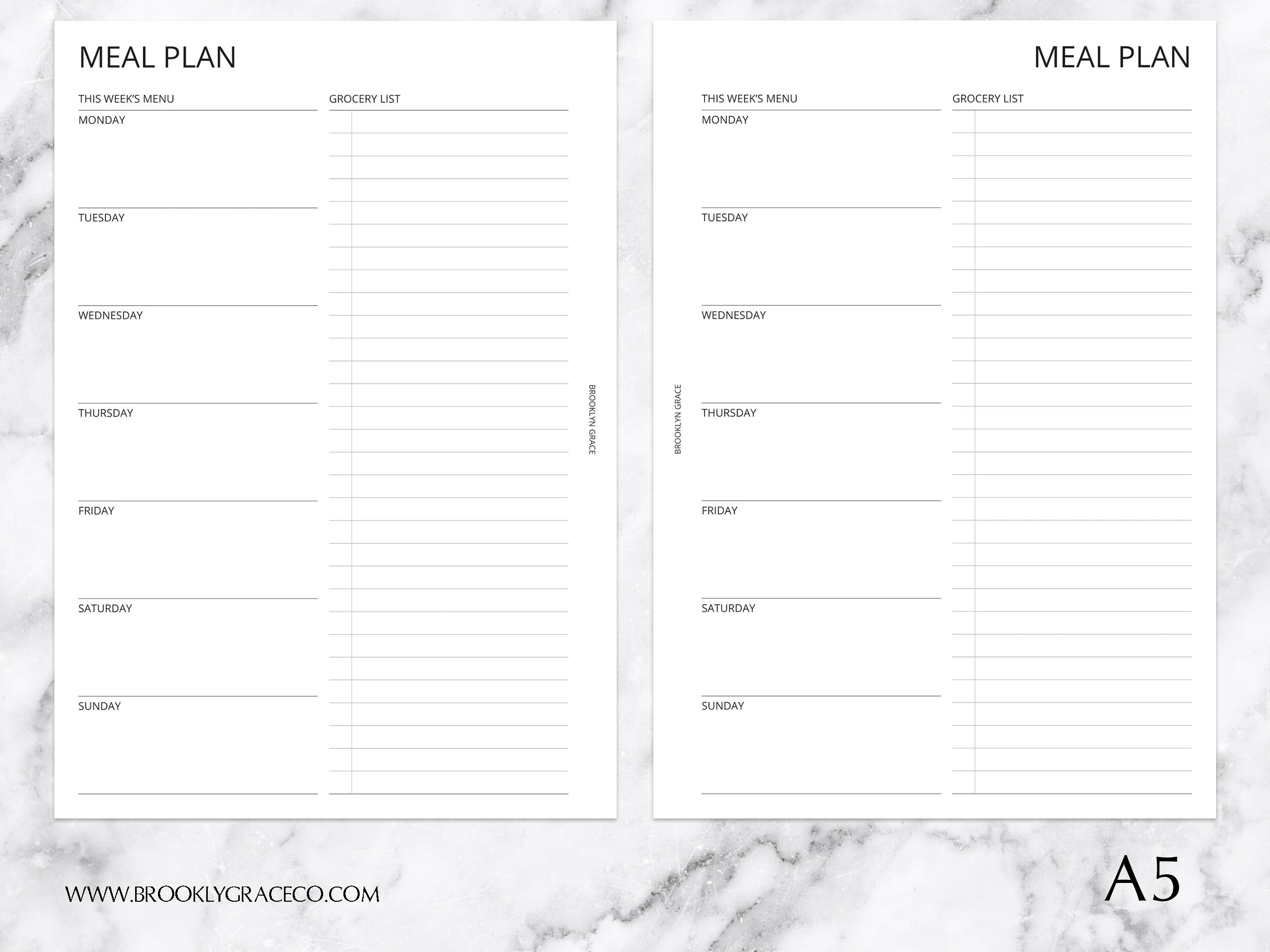 A5 PRINTABLE Meal Plan Planner Insert - Etsy