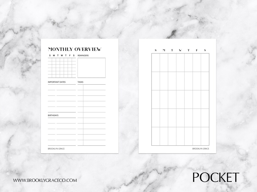 Pocket PRINTABLE Undated Monthly Planner Insert - Etsy