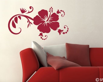 Wandtattoo Hibiskus Blume Blüte Wohnzimmer Schlafzimmer Pflanzen Wanddeko Kinderzimmer Wand Wandaufkleber Wandsticker Blumenranke uss196