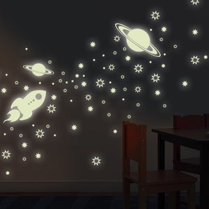 Wall sticker luminous sticker space luminous stars rocket planets fluorescent self-adhesive stars glow in the dark children's room bsm056