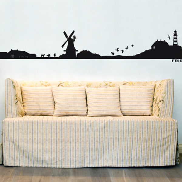 Wandtattoo Friesland Skyline Wandaufkleber Silhouette Wohnzimmer Schlafzimmer Küche Ostfriesland Wanddeko Wandsticker Nordfriesland (uss159)