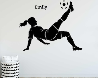 Football bicycle kick wall decal with personalized name for girl | Football wall decor for women | Sports wall decal for children's room | Decor for teenager's room bsm105