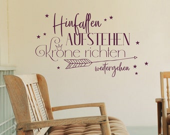 Wandtattoo Hinfallen, aufstehen, Krone richten, weitergehen I Sterne Wandaufkleber Dekoration Wohnzimmer Schlafzimmer Prinzessin dis030