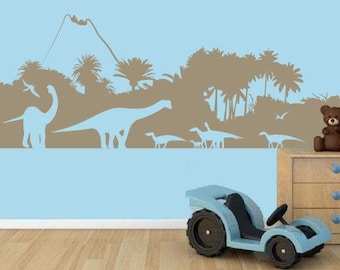 Muurtattoo dinosaurus bos kinderkamer dino muursticker bos jeugdkamer pterosauriër Brachiosaurus vulkaan muursticker kinderdecoratie bsm020