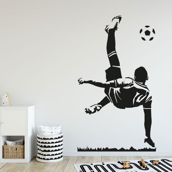 Wandtattoo Fußball-Fallrückzieher Kinderzimmer Wandaufkleber Kinder Wandstikcker Jugendzimmer Fussball Wanddeko Ball Sport Tor wal219