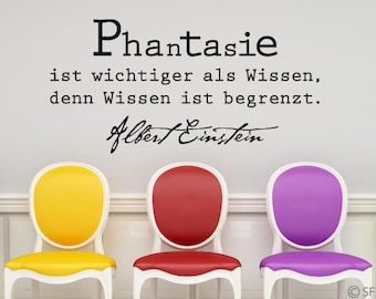 Wandtattoo Phantasie wichtiger als Wissen Wandaufkleber Spruch Zitat Albert Einstein Wandsticker Wandfolie Schlafzimmer Wohnzimmer uss221