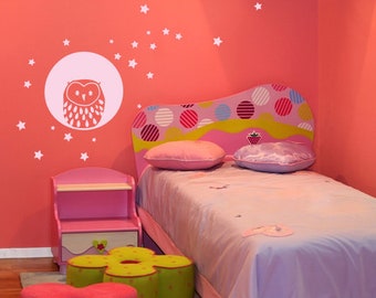 Muursticker uilen in de volle maan kinderkamer muursticker uil maan sterren sterrenhemel muursticker uil babykamer kinderkamer decoratie wal190