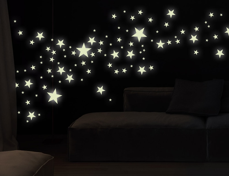 Muurtattoo kinderkamer lichtgevende sterren 5-puntige glow-in-the-dark lichtsticker fluorescerende nachtelijke hemel slaapkamer bsm059 afbeelding 1