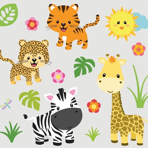 Wall Sticker Safari Jungle Children's Room Wall Decal Wall Sticker Set Cute Zoo Animals Baby Giraffe Zebra Tiger Leopard bsm-LB25
