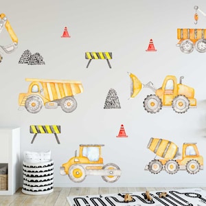 Wandsticker Baustelle Fahrzeuge-Set Kinderzimmer Bagger Babyzimmer Wandtattoo Wandaufkleber Wanddeko Betonmischer Autokran Kipper bsm-B9