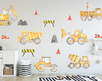 Autocollant mural véhicules de chantier ensemble chambre d'enfant pelle chambre de bébé autocollant mural décoration murale bétonnière camion grue benne bsm-B9