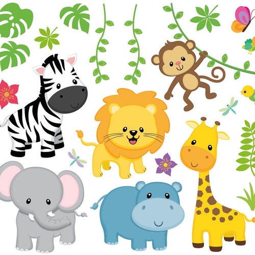 Wall sticker safari nursery wall tattoo lion giraffe elephant hippo zebra monkey wall sticker set cute bsm-B1