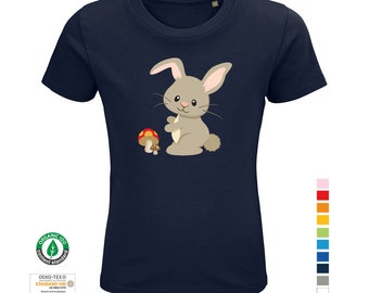 Kinder T-shirt konijn met paddenstoel konijn van 100% biologisch katoen | Kindershirt | T-shirt peuters | Kinderen| T-shirt |