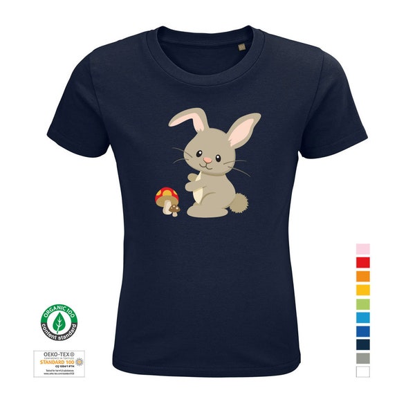 T-shirt pour enfants lapin avec lapin champignon en coton 100% biologique | Chemise pour enfants | T-shirt tout-petits | Enfants| Tee-shirt |