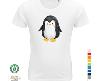 Kinder-T-Shirt Pinguin Wasserfarben aus 100% Bio-Baumwolle | Aquarell-Kindershirt | T-Shirt Kleinkinder | Kinder| T-Shirt |