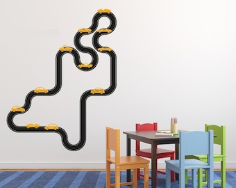 Wandtattoo Auto-Rennbahn 2-farbig Rennwagen Kinderzimmer Wandsticker Wandaukleber Wanddeko Babyzimmer Autorennen Rennwagen dis008