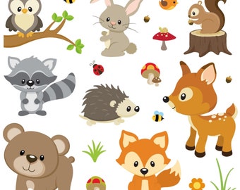 Wandsticker Waldtiere Kinderzimmer Wandtattoo Deko Tiere Wandaufkleber Set Bär Fuchs reh Hase Dachs Igel Eichhörnchen Eule bsm-B2