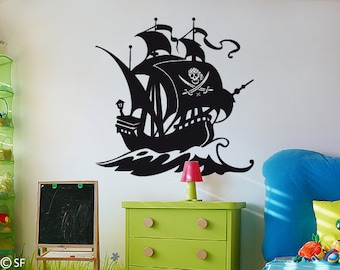 Wandtattoo Piratenschiff Wandaufkleber Pirat mit Totenkopf Kinderzimmer Wandsticker Piratenzimmer Wandbild Wanddekoration uss175