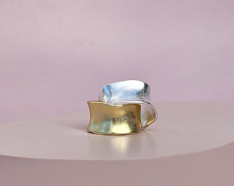 Ring Gold Silber 925 Sterling Silber, verstellbarer Ring, offener Ring, Stapelring, Silberring, Statement Ring, gehämmerter Ring