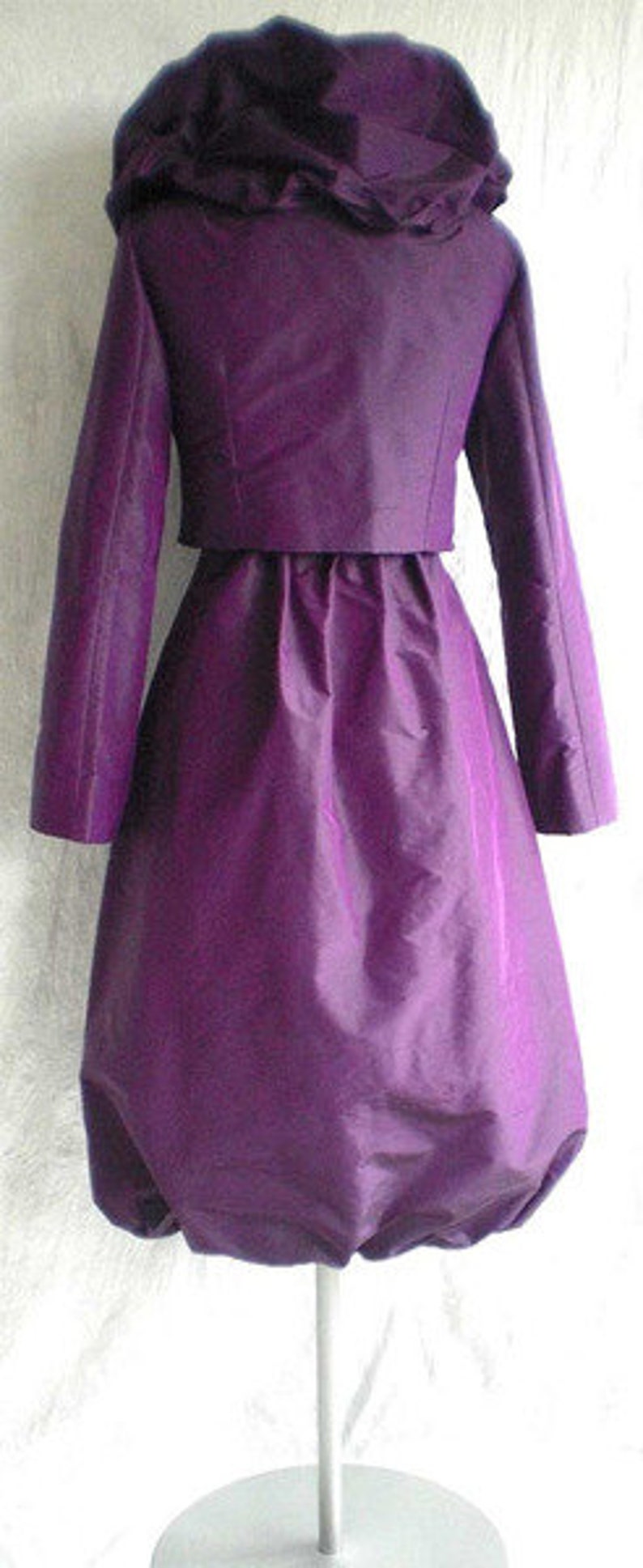 Seidenkleid mit Bolero und abnehmbaren Kragen in Lila/ Violett/Aubergine Bild 2