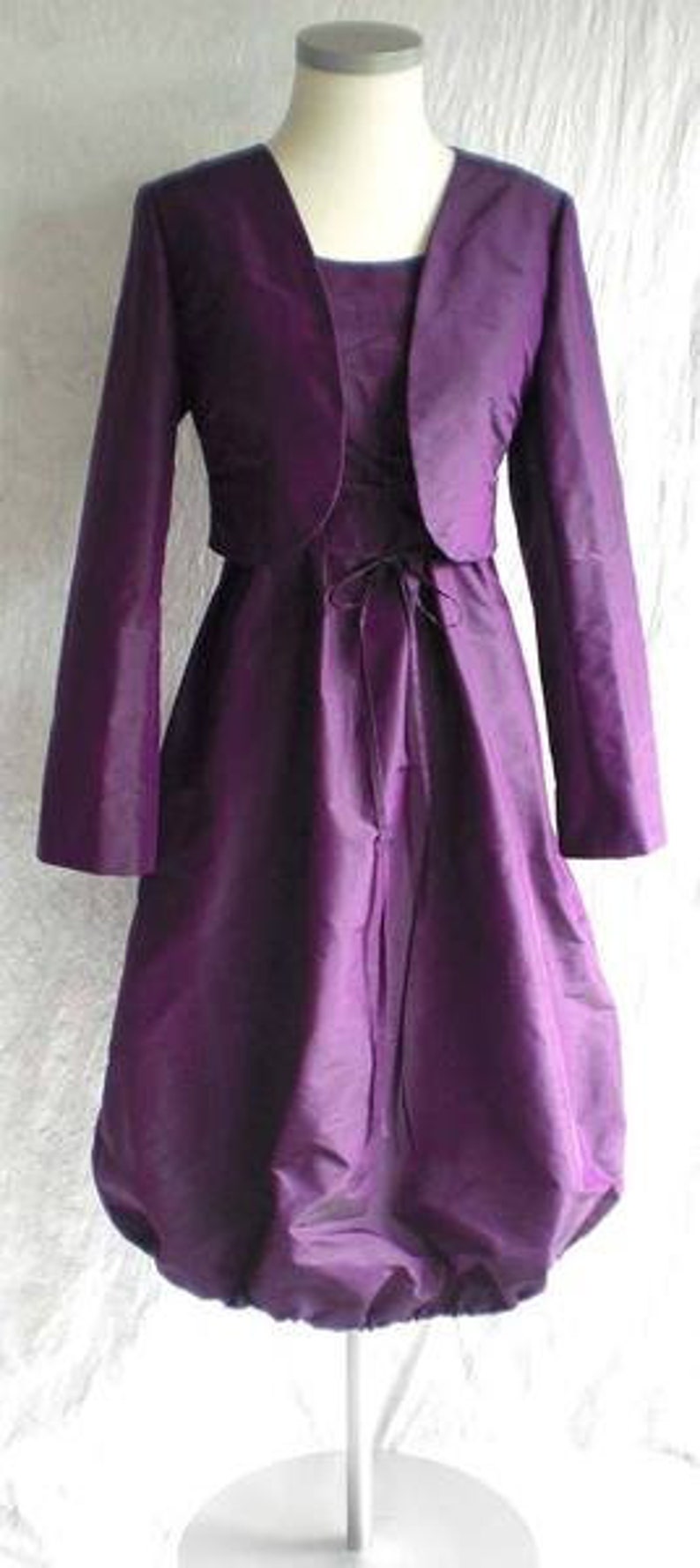 Seidenkleid mit Bolero und abnehmbaren Kragen in Lila/ Violett/Aubergine Bild 4