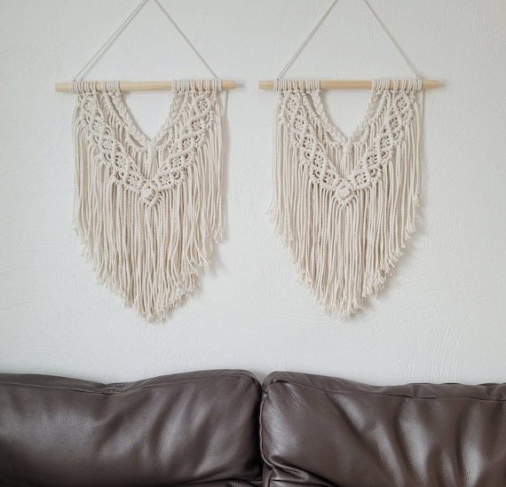 Macrame Wall Hangings for Boho Home Wall Decor set of 2, Knitted