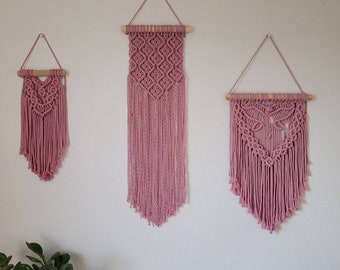 Dusty Rose Macrame Wall Hanging, Bright Woven Boho home wall decor, Nursery wall art, Dusty pink macrame butterfly wall hanging, Dorm decor