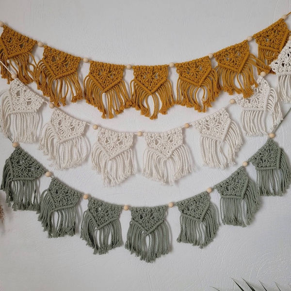 Macrame Garland for Boho Home Wall Decor and Party Decoration, Macrame Banner, Macrame Wall Hanging, Knitted Nursery Bunting, Photo Prop