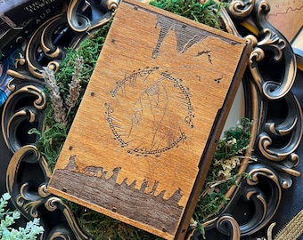 Caja de Libros de Madera (El Señor de los Anillos), caja hecha a mano de madera, cajas de madera, merchandising librero, librero, regalos libreros