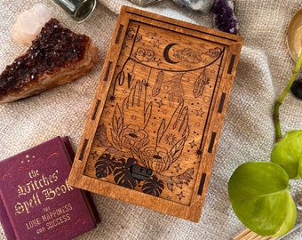 Wooden tarot box with build in card stand, wooden tarot box, crystal box, witchy kits, tarot boxes, card stand