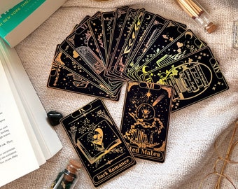 Book tropes tarot cards, bookish tarot cards, bookish merch, book tropes, bookmerch, book inspired tarot cards