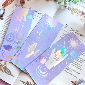 Set of 3 bookmarks (450gsm thick) Pack of 3 bookmarks(450gsm thick) lavender and holographic silver bookmarks, birthday gifts, witchy gifts