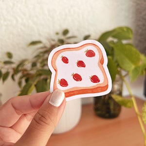 Toast with jam sticker,cottage core stickers , journal and planner sticker, strawberry stickers ,vinyl,sticker ,Kawaii sticker