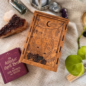 Wooden tarot box with build in card stand, wooden tarot box, crystal box, witchy kits, tarot boxes, card stand