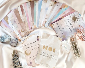 32 cartes d'affirmation enchantées faites à la main, cartes d'affirmation du jour, affirmations de soi, cadeaux faits main, jeu de cartes d'affirmation, cadeaux pour elle