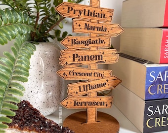 Bookshelf decoration,Wooden Sign, Standing Wooden Signposts, laser engraved, literary places inspired by literature,bookish, book gifts