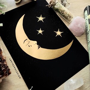 The crying moon, artprints, gold foil artprints, black and gold artprints, moon artprints