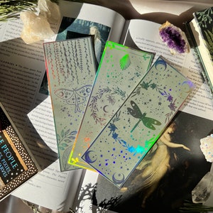 Bookmarks Set of 3, bookmarks gold foil, bookmarks, moon bookmarks, cottage core inspired bookmarks, holographic bookmarks, fantasy bookmark
