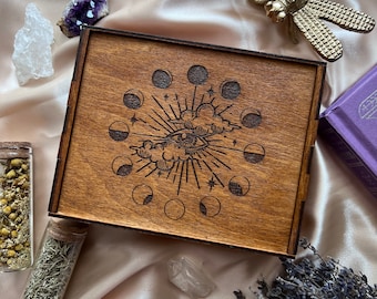 Tarot Box, Tarot Card Storage, Major Arcana Tarot Box, Wooden Tarot Crystal Box, wooden box, jewellery wooden box, witchy wooden box