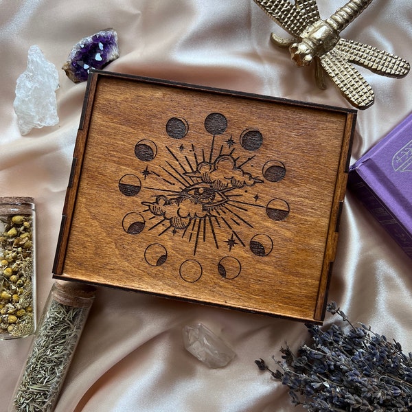 Tarot Box, Tarot Card Storage, Major Arcana Tarot Box, Wooden Tarot Crystal Box, wooden box, jewellery wooden box, witchy wooden box