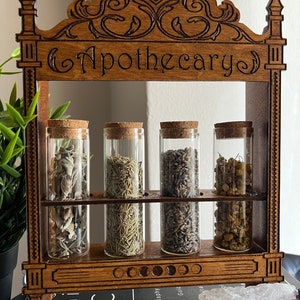 Apothecary stand for herbs and potions made with wood