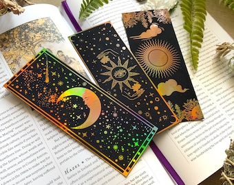 Bookmarks Set of 3 (450gsm), bookmarks gold foil, celestial bookmarks, moon bookmarks, celestial bookmarks moon and stars gold foil bookmark