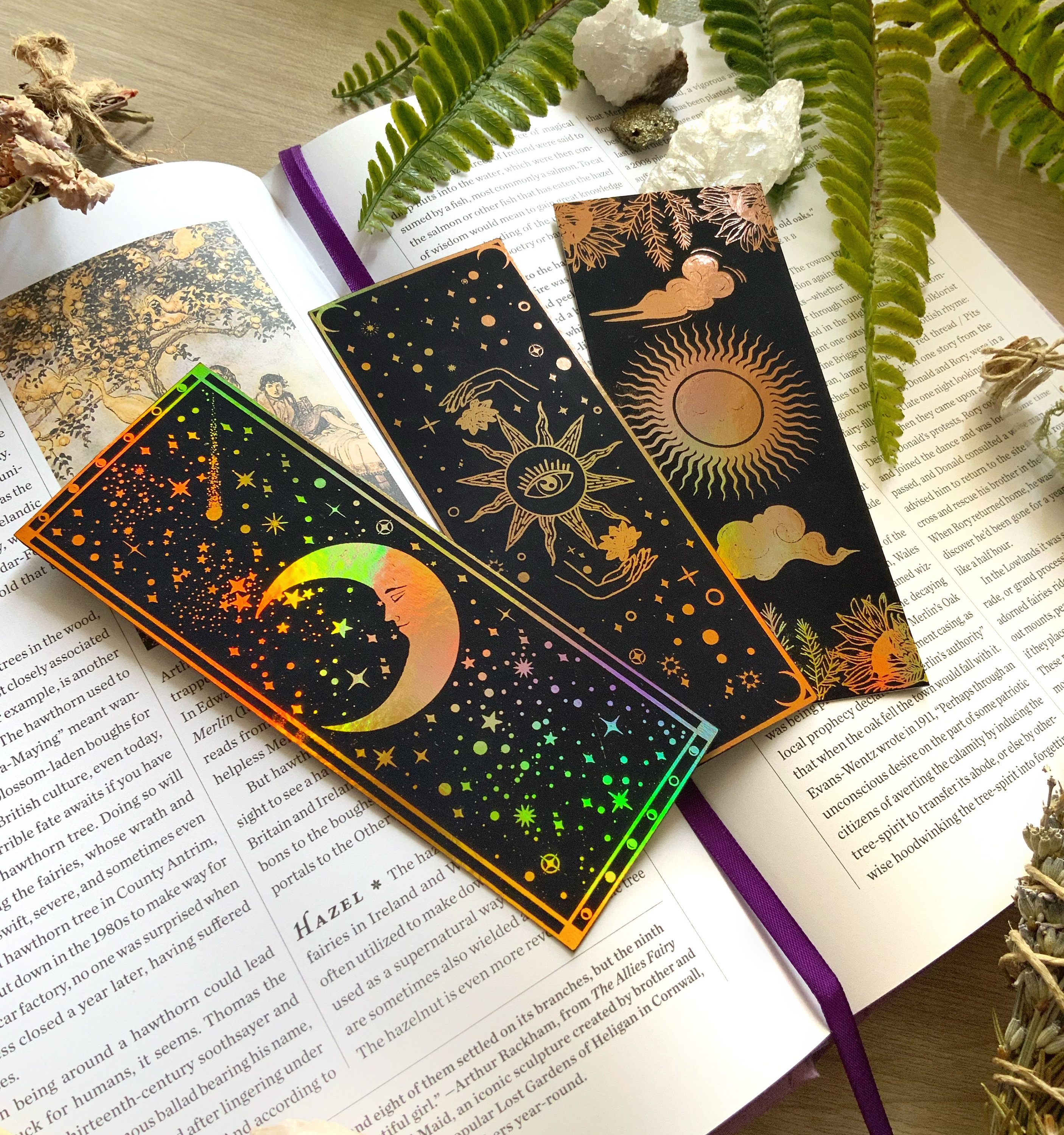 Bookmarks Set of 3 450gsm Bookmarks Gold Foil Celestial Etsy Singapore