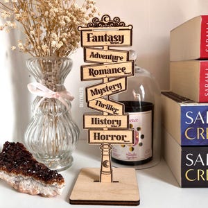 Book Tropes Wooden Sign, Standing Wooden Signposts, Laser Engraved ...