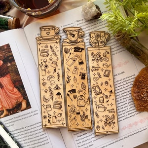 Wooden bookmarks, handmade wood burning, cottage core bookmarks, teacup wooden bookmarks, booklover gifts, personalised wooden bookmarks